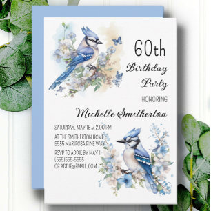 Convites Blue Jay Bird Flowers Springtime 60º aniversário