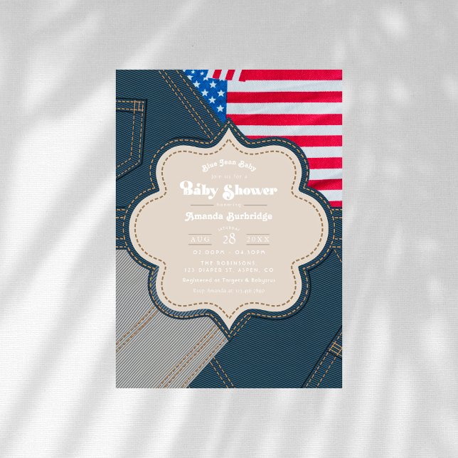 Convites Blue Jean Baby Americana Chá de Bebê (Blue Jean Baby Americana Baby Shower Invitation)
