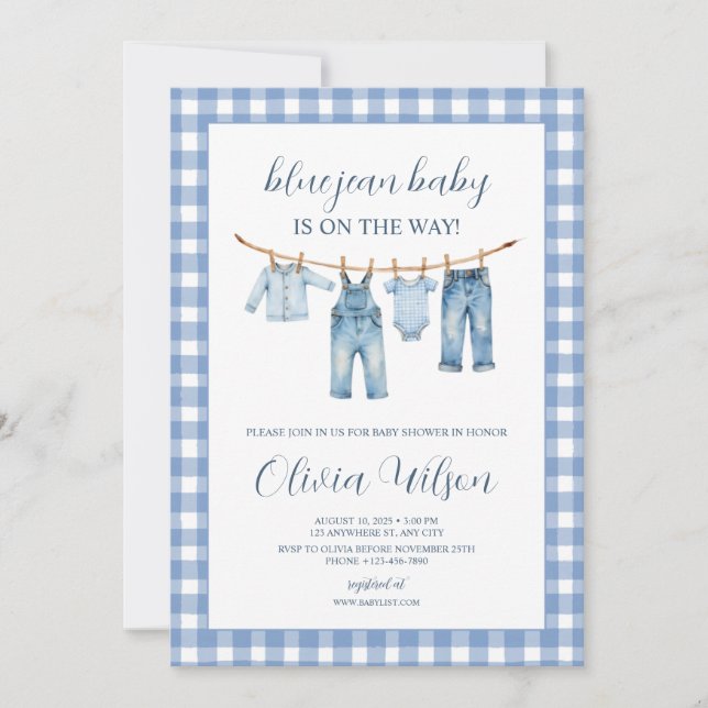 Convites Blue Jean Baby  Baby Shower Invitation  (Frente)