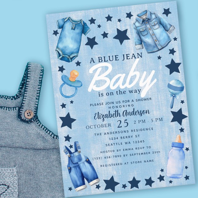 Convites Blue Jean Baby Boy Baby Shower Invitation (Criador carregado)