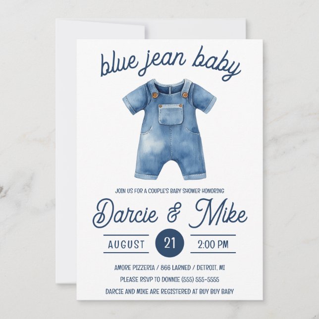Convites Blue Jean Baby Boy, Denim Chá de fraldas (Frente)