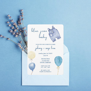 Convites Blue Jean Baby   Chá de fraldas moderno   Balões