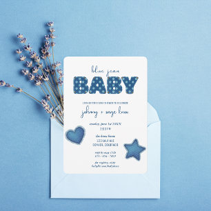 Convites Blue Jean Baby   Chá de fraldas moderno   Patch