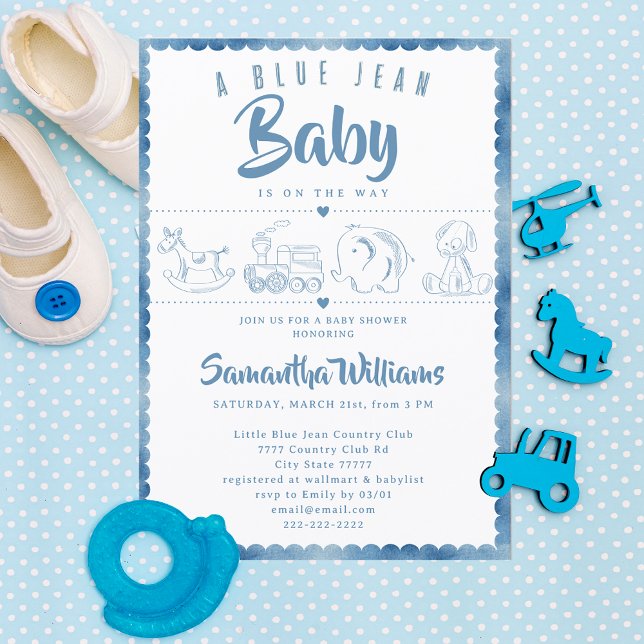 Convites Blue Jean Baby Cute Toys Denim Baby Shower (Blue Jean Baby Cute Toys Denim Cute Casual Modern Western Country Baby Shower Invitation)