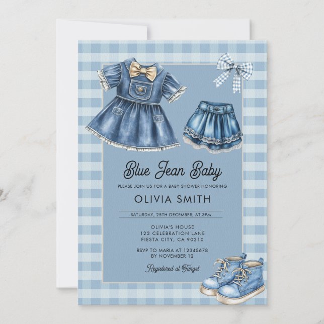 Convites Blue Jean Baby Denim Baby Shower Invitation (Frente)