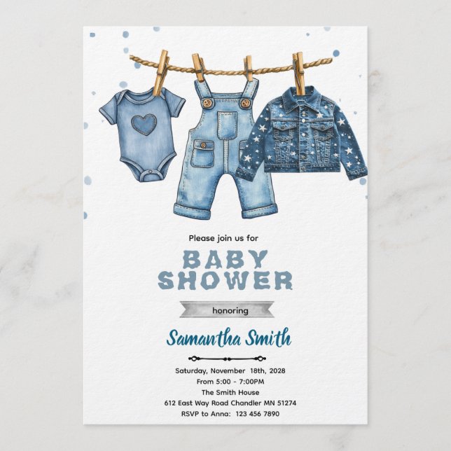 Convites Blue jean baby shower invitation (Frente)