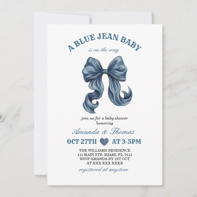 Convites Blue Jean Baby Shower Invitation (Frente)