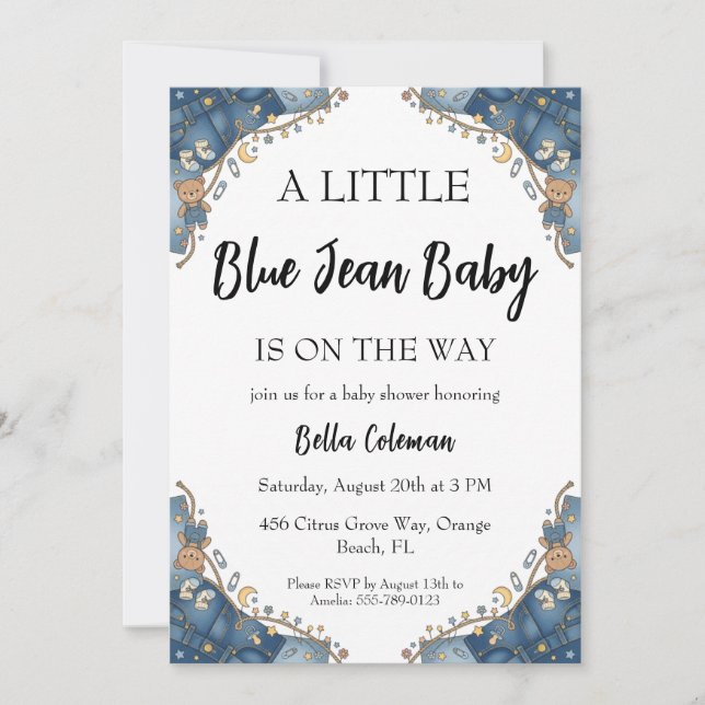 Convites blue jean baby shower invitations (Frente)