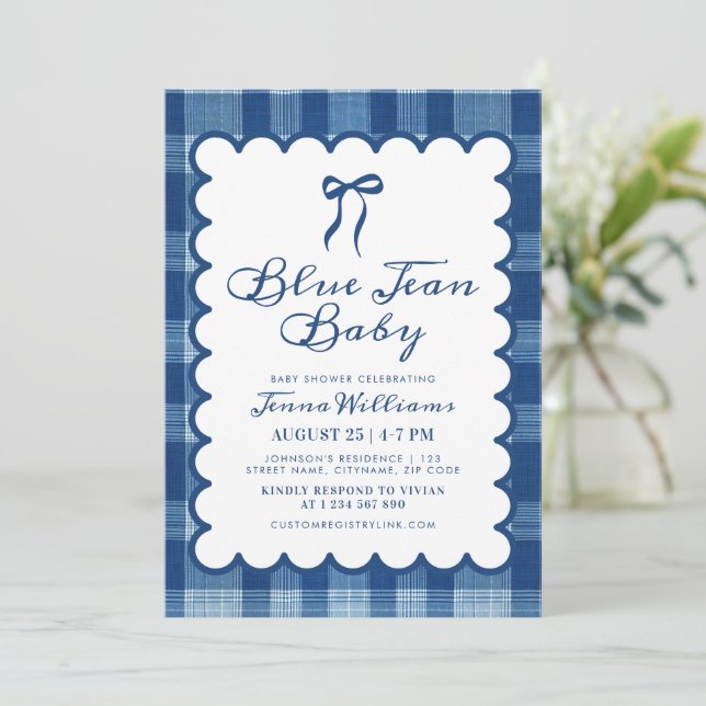 Convites Blue Jean Boy Baby Shower  (Em pé/Frente)