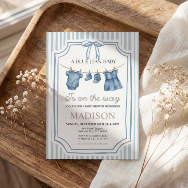 Convites Blue Jean Denim Baby Shower Girl Invitation (Criador carregado)