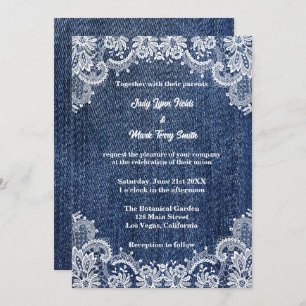 Convites Blue Jean Denim E Lace Wedding