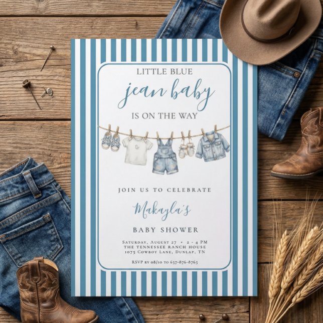 Convites Blue Jean Denim Rustic Boy Baby Shower Invitation (Criador carregado)