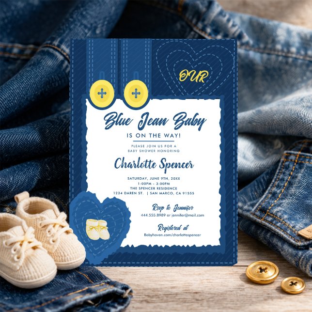 Convites Blue Jean Denim Theme Baby Shower  (Criador carregado)