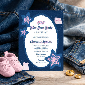 Convites Blue Jean Denim Theme Baby Shower 