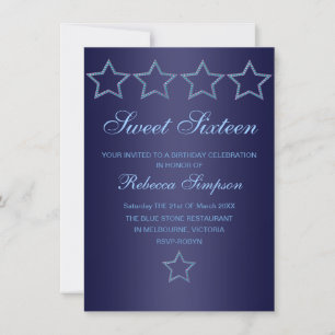 Convites Blue Jewel Star Sweet 16 Aniversário