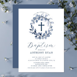 Convites Blue Leaf Boys Baptism Invitation