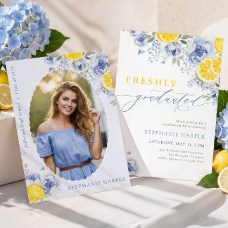 Convites Blue Lemon Freshly Graduated Invitation