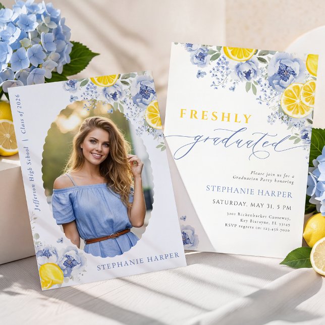 Convites Blue Lemon Freshly Graduated Invitation (Criador carregado)