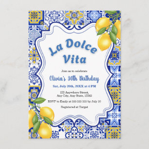 Convites Blue Lemon Italian La Dolce Vita 30º Aniversário