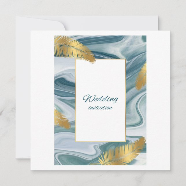 Convites Blue Liquid Marble Wedding Invitation | Premium El (Frente)