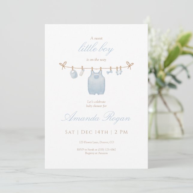 Convites Blue Little Boy Baby Shower Invitation (Em pé/Frente)