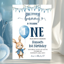 Convites Blue Little Bunny First Birthday Invitation