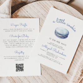 Convites Blue Little Cookie Macaron QR Code Boy Baby Shower