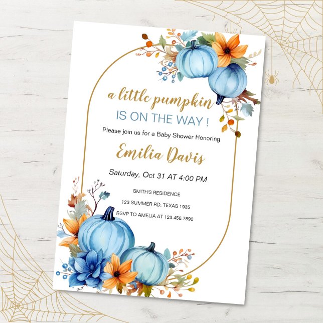 Convites Blue Little Pumpkin Baby Shower (Criador carregado)