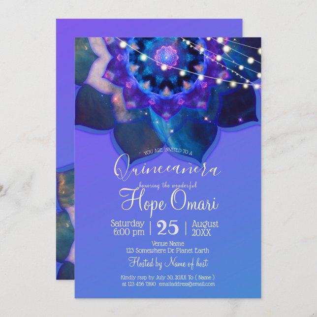 Convites Blue Lotus Mandala (Frente/Verso)