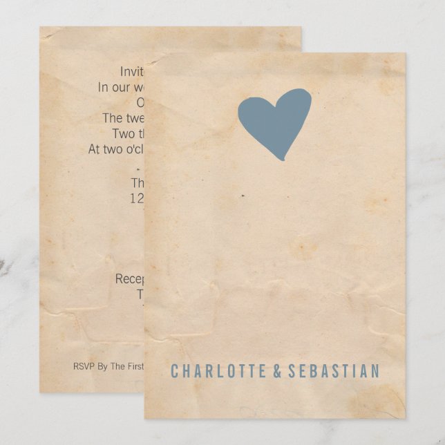 Convites Blue Love Heart Modern Simple Casamento Contemporâ (Frente/Verso)