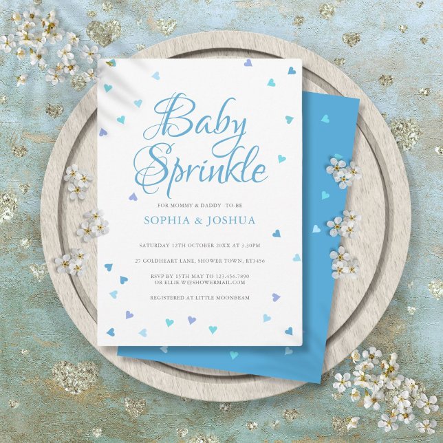 Convites Blue Love Hearts Casais Baby Boy Sprinkle Chá (Blue Love Hearts Couples Baby Boy Sprinkle Shower Invitation)