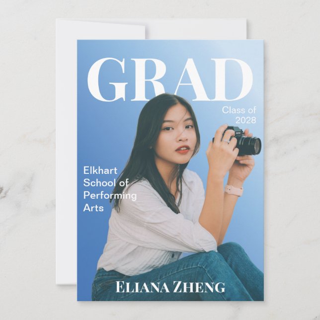 Convites Blue Magazine Graduation Announcement Card (Frente)