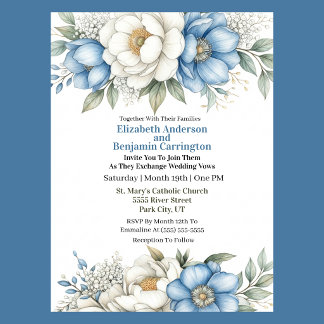Convites Blue Magnolia and Peony Flower Wedding