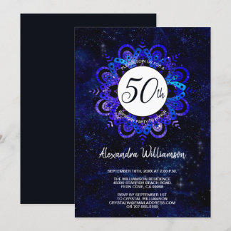Convites Blue Mandala Space Stars Boho 50th Festa de aniver