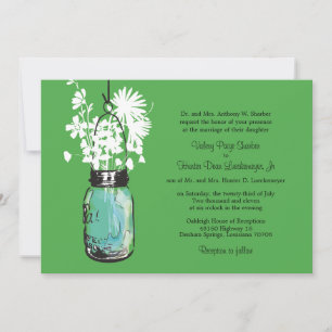 Convites Blue Mason Jar com Wildflower Wedding