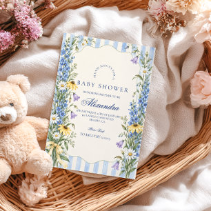 Convites Blue Meadow Baby em Flor Chá de Bebê