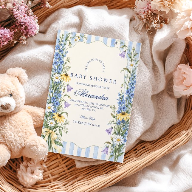 Convites Blue Meadow Baby em Flor Chá de Bebê (Criador carregado)