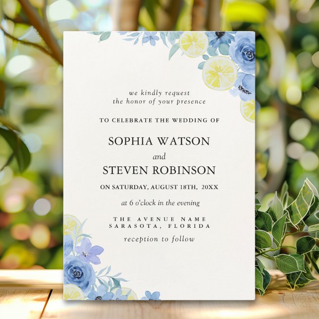 Convites Blue Mediterranean Lemon Wedding (Criador carregado)