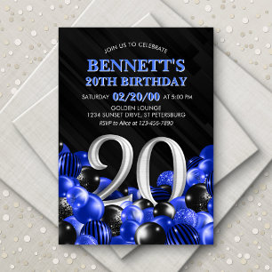 Convites Blue Mens 20 Birthday