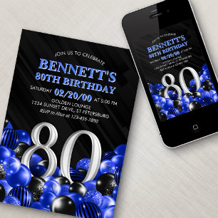 Convites Blue Mens 80 Birthday
