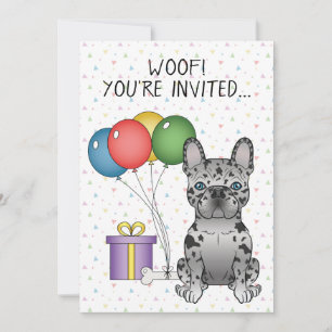 Convites Blue Merle French Buldogue Cartoon Dog Aniversário