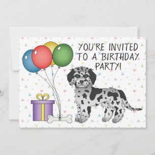 Convites Blue Merle Mini Goldendoodle Cartoon Dog Aniversár