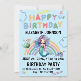 Convites Blue Mermaid Birthday Party Invitation in Blue