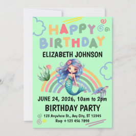 Convites Blue Mermaid Birthday Party Invitation in Green