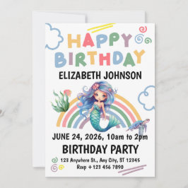 Convites Blue Mermaid Birthday Party Invitation in White