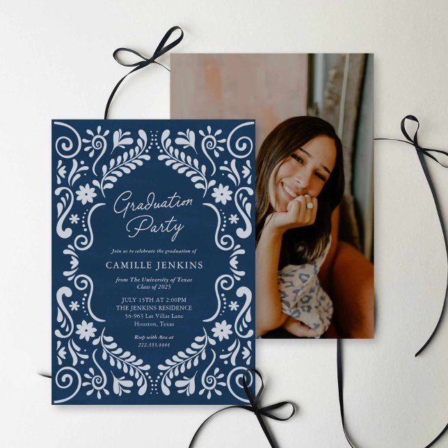 Convites Blue Mexican Fiesta Graduation Party Photo Invite (Blue Mexican Fiesta Graduation Photo Invite)