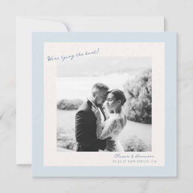 Convites Blue Minimal Photo Wedding Save the Date (Frente)