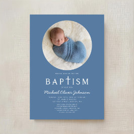 Convites Blue Modern Religião Fotografia Boy Baptism
