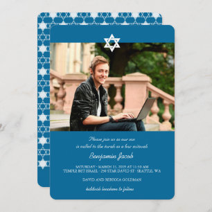 Convites Blue Modern Stars Of David Bar Mitzvah Photo
