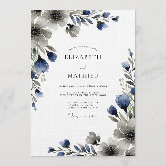 Convites Blue Moody Floral Wedding (Frente)